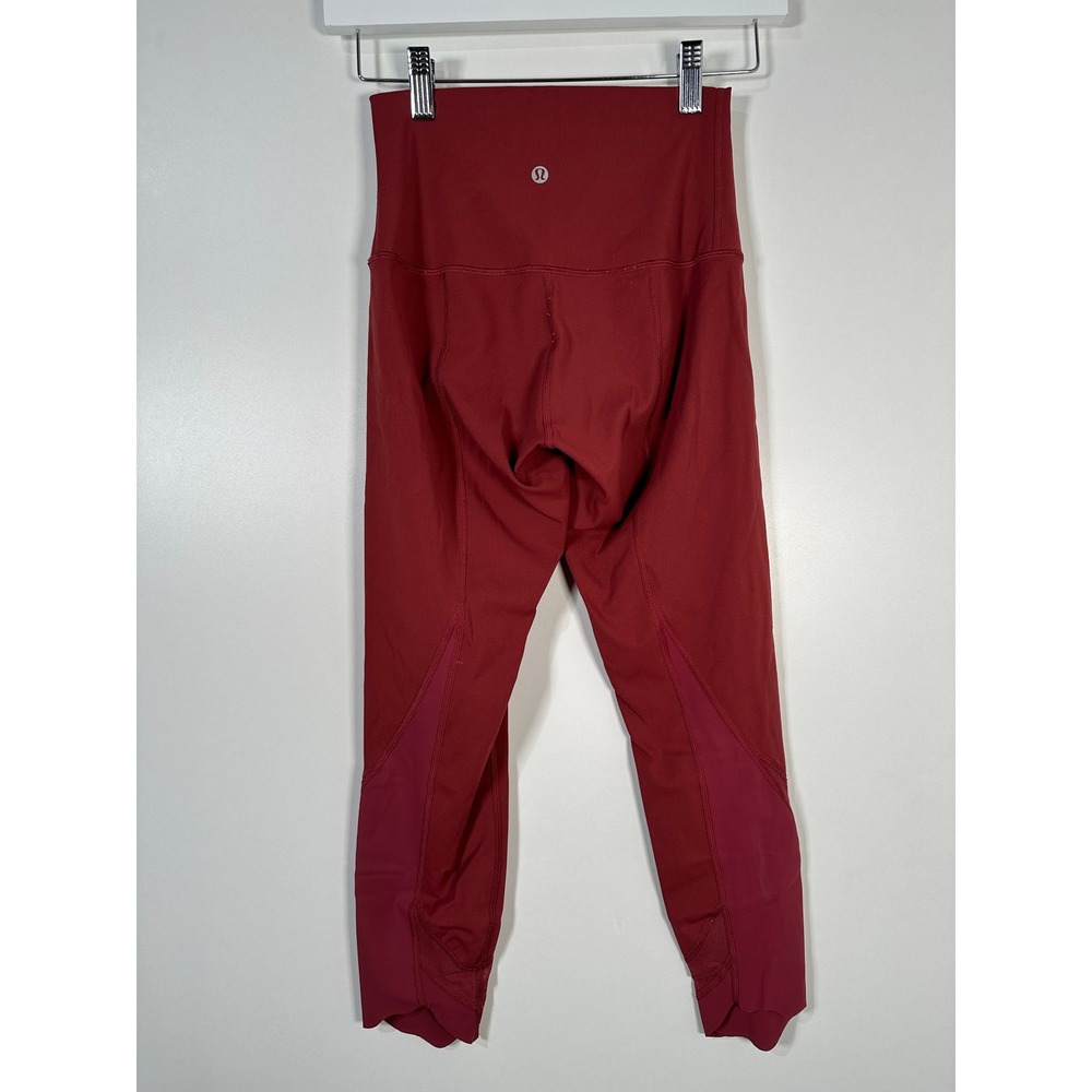 Lululemon Mid Rise Mesh Scallop Crop Leggings Red Solid Athletic Yoga 22"